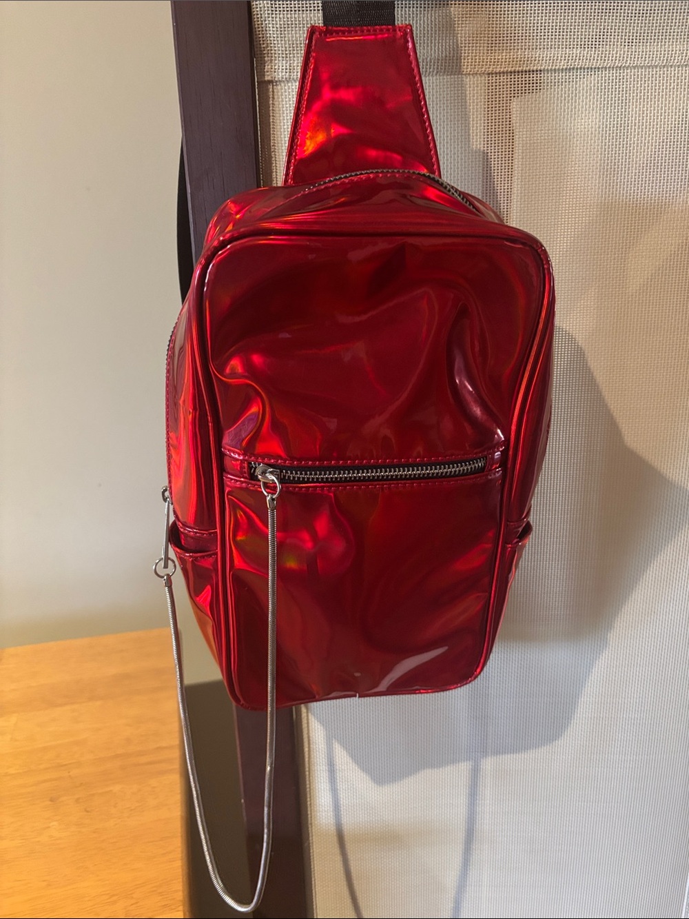 LIKE DREAMS Metallic Red Slingshot Backpack Sling Crossbody Bag